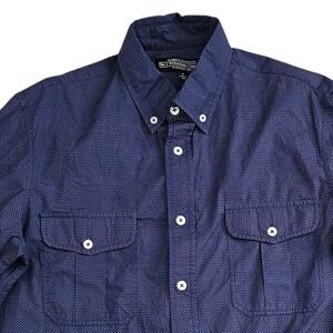J Peterman‎ (Mens Medium) Button Down Dress Shirt Blue Polka Dot Long Sleeve